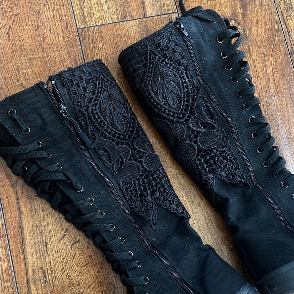 Black Lace-Up Boots with Intricate Design - Picture 6 of 6